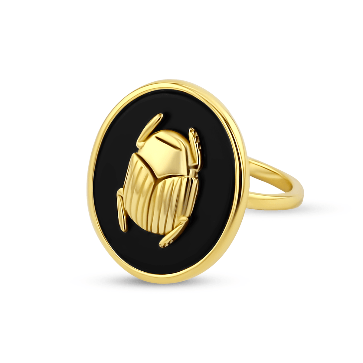 Bague dorée Or jaune 18k, Onyx noir - Maison Di Giorgio