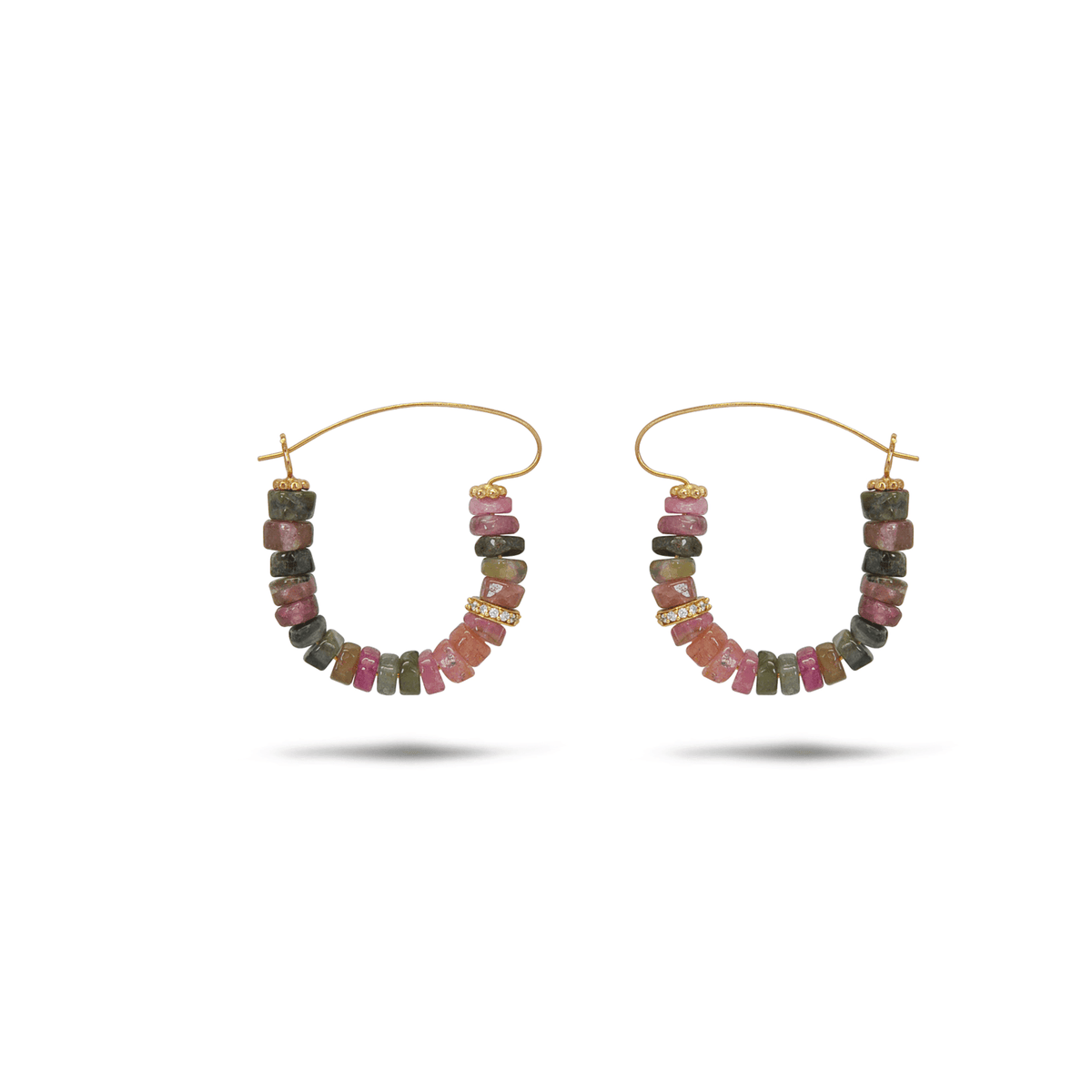 Boucles d'oreilles dorées Or jaune 18k, Tourmalines multicolores, Oxyde de zirconium - Maison Di Giorgio