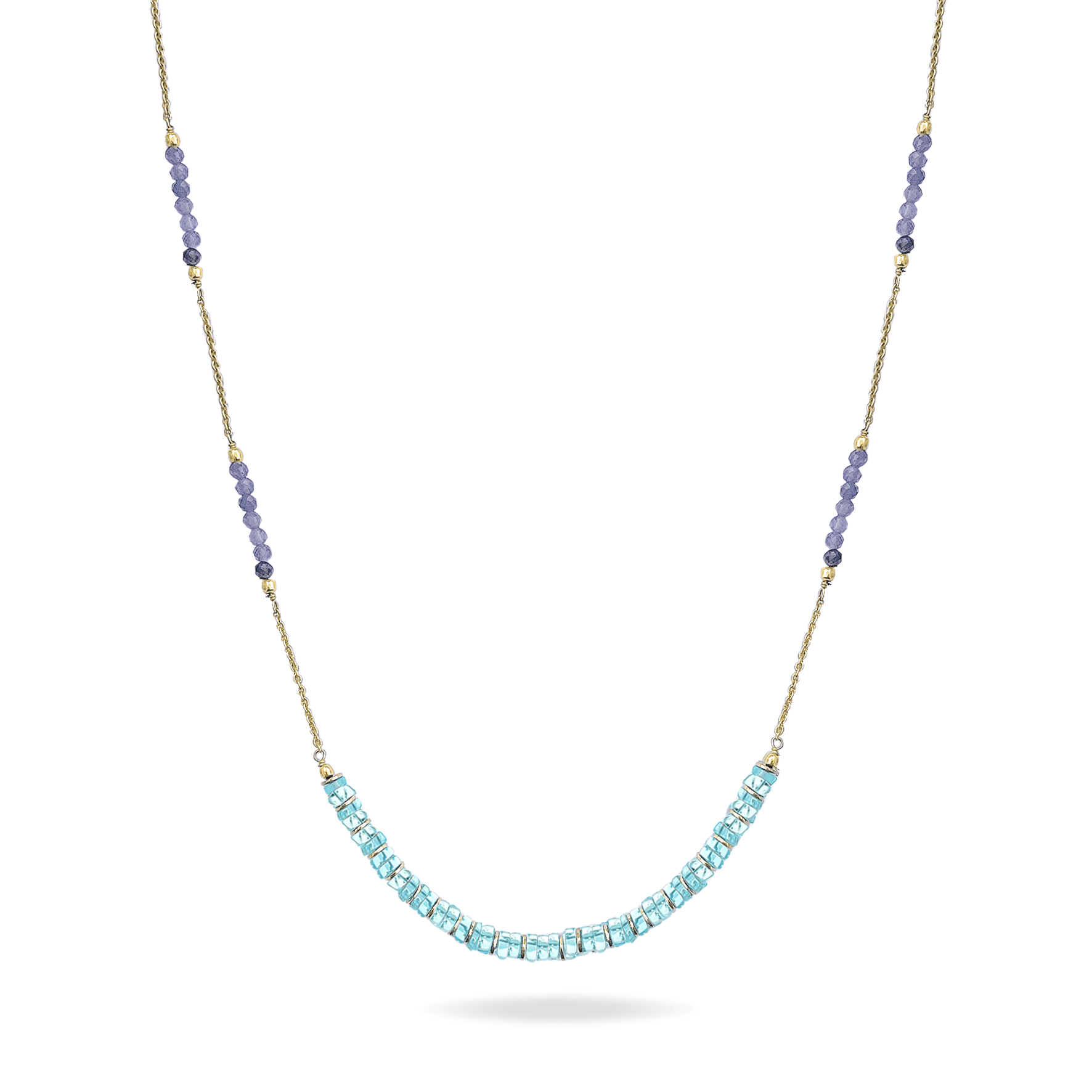 Collier perles doré Or jaune 18k, Iolite, Apatite - Maison Di Giorgio