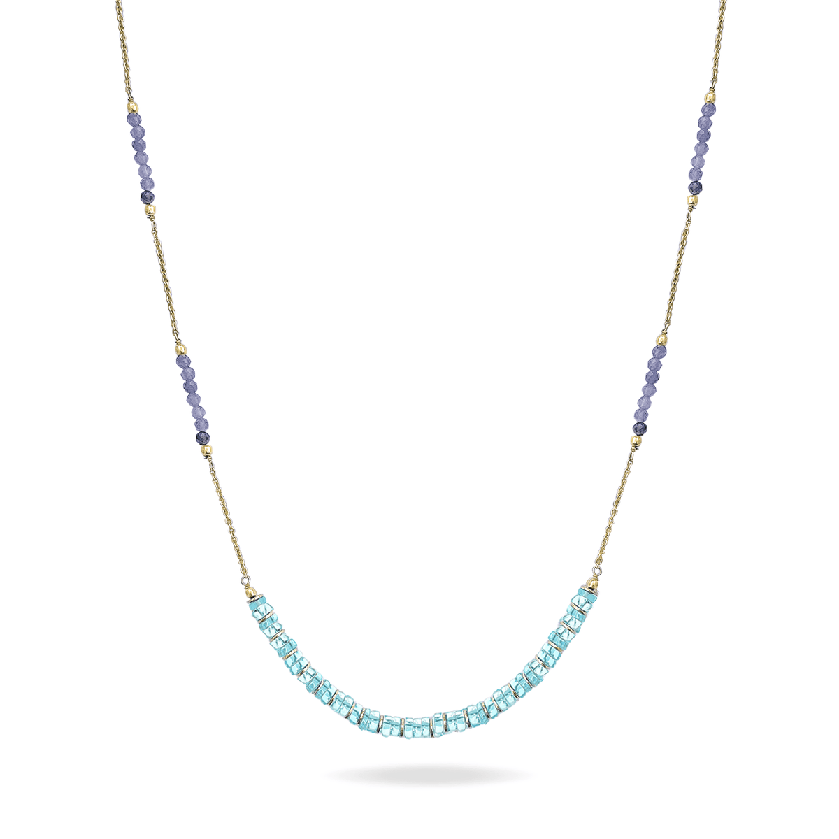 Collier perles doré Or jaune 18k, Iolite, Apatite - Maison Di Giorgio