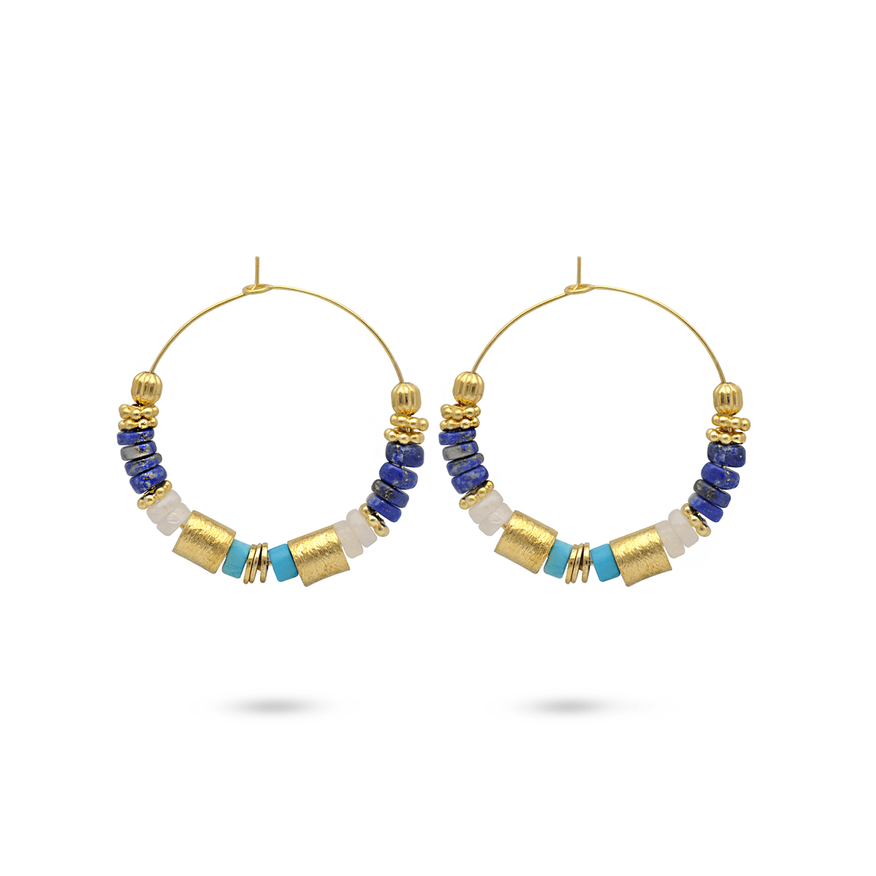 Boucles d'oreilles dorée Or jaune 18k, Lapis-lazuli, Pierre de lune, Turquoise - Maison Di Giorgio