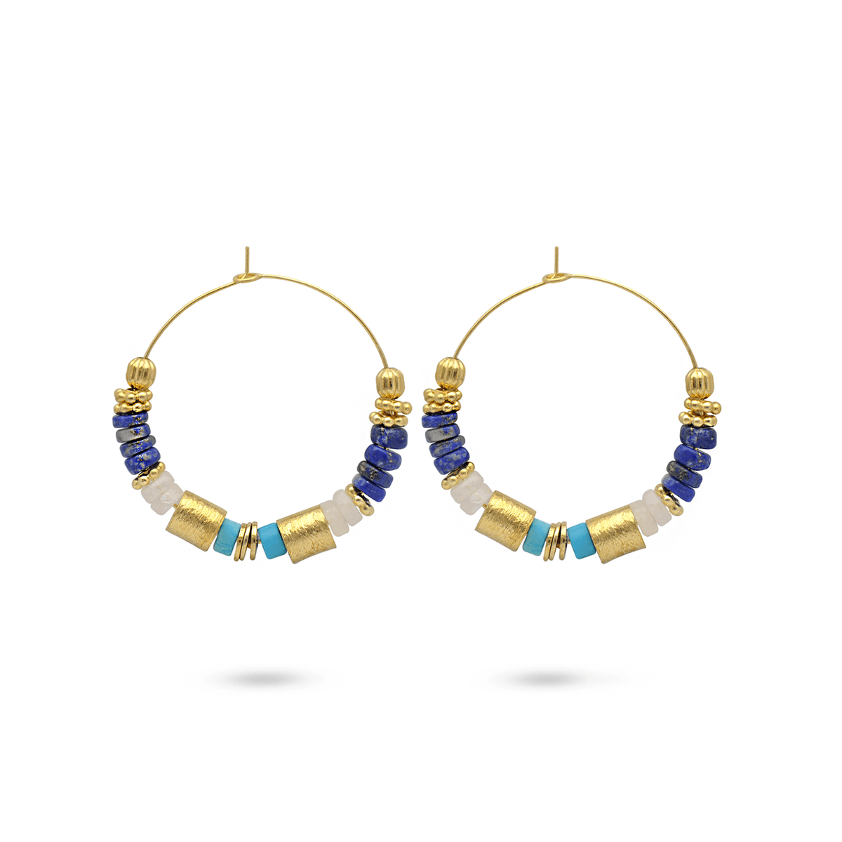 Boucles d'oreilles dorée Or jaune 18k, Lapis-lazuli, Pierre de lune, Turquoise - Maison Di Giorgio