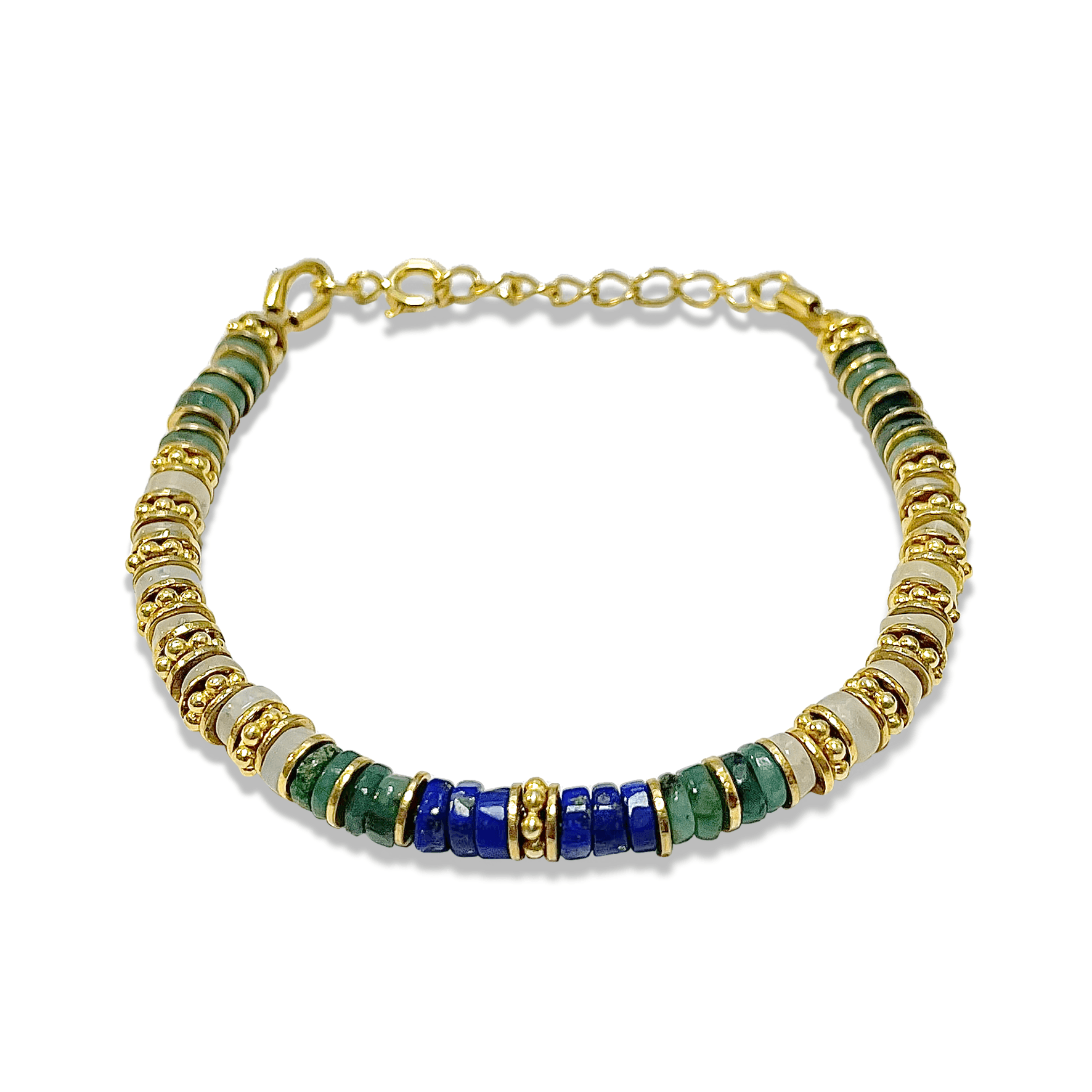 Bracelet doré Or jaune 18k, Émeraude, Pierre de lune, Lapis-lazuli - Maison Di Giorgio